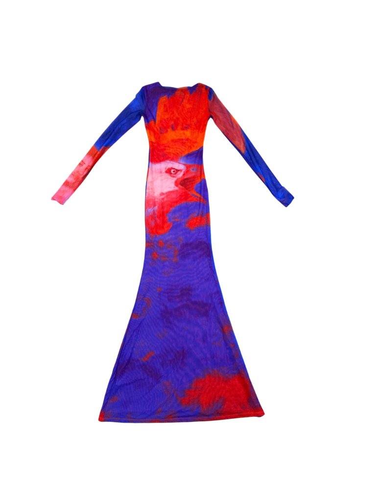 Woods By Jordyn Womens Red & Blue Mesh Long Sleeve Maxi Dress Size Xs — image 3 of 8
